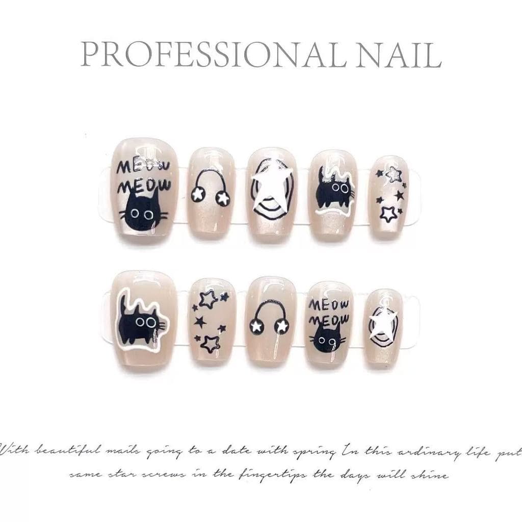 Olho de gato assustador usando unhas remendo de unhas artesanal manicure unhas falsas mesmo estilo peça de manicure boni