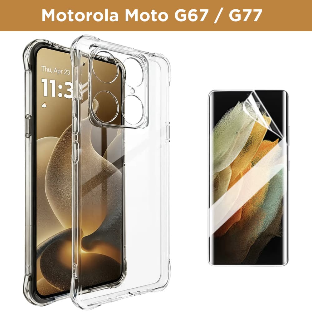 Kit Capinha Transparente Câmera Fechada E Película 3D ou Hidrogel para Moto G67 / G77