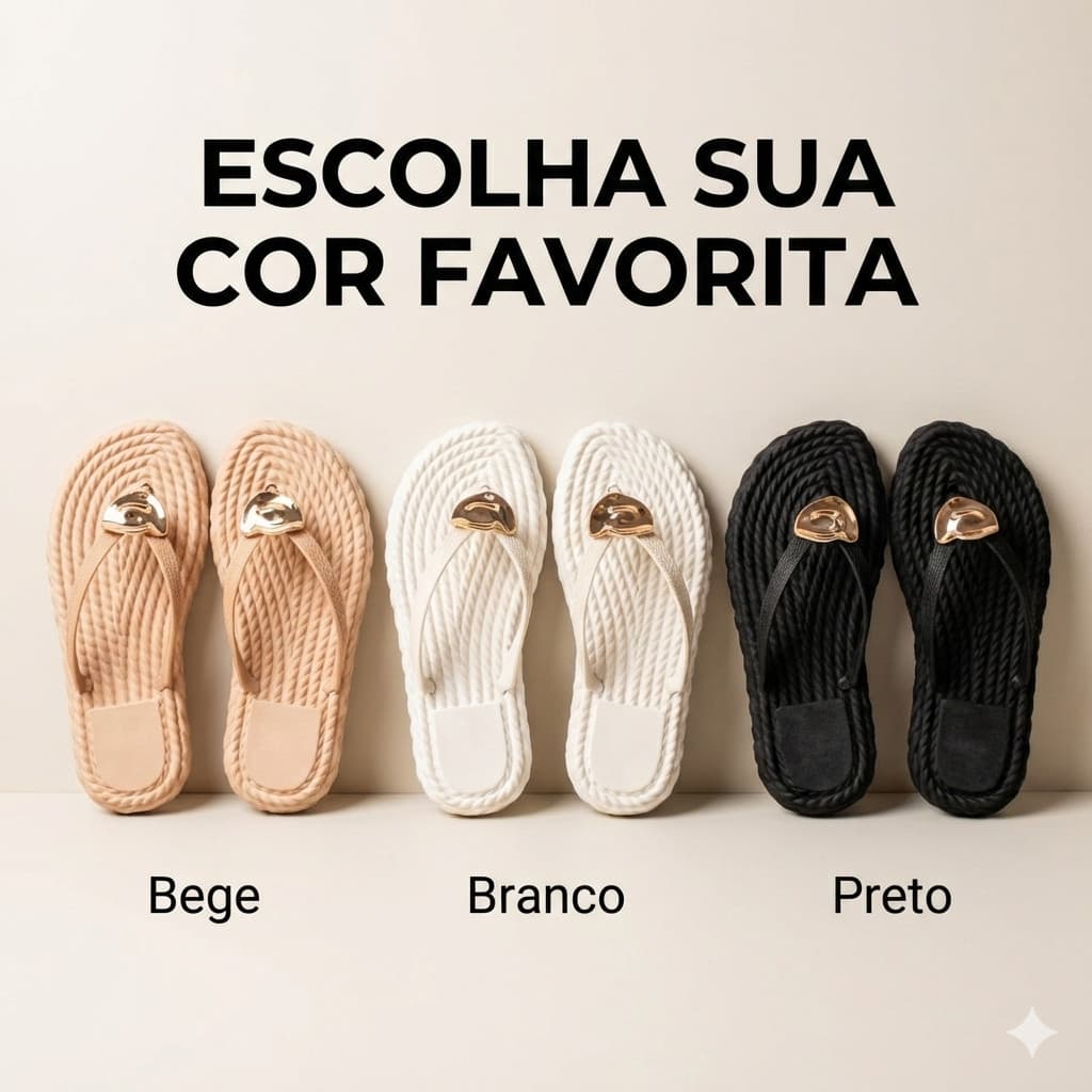 Kit 2 Pares Sandália Feminina Rasteirinha Confortável Trançada com Detalhe Dourado Casual Tendência