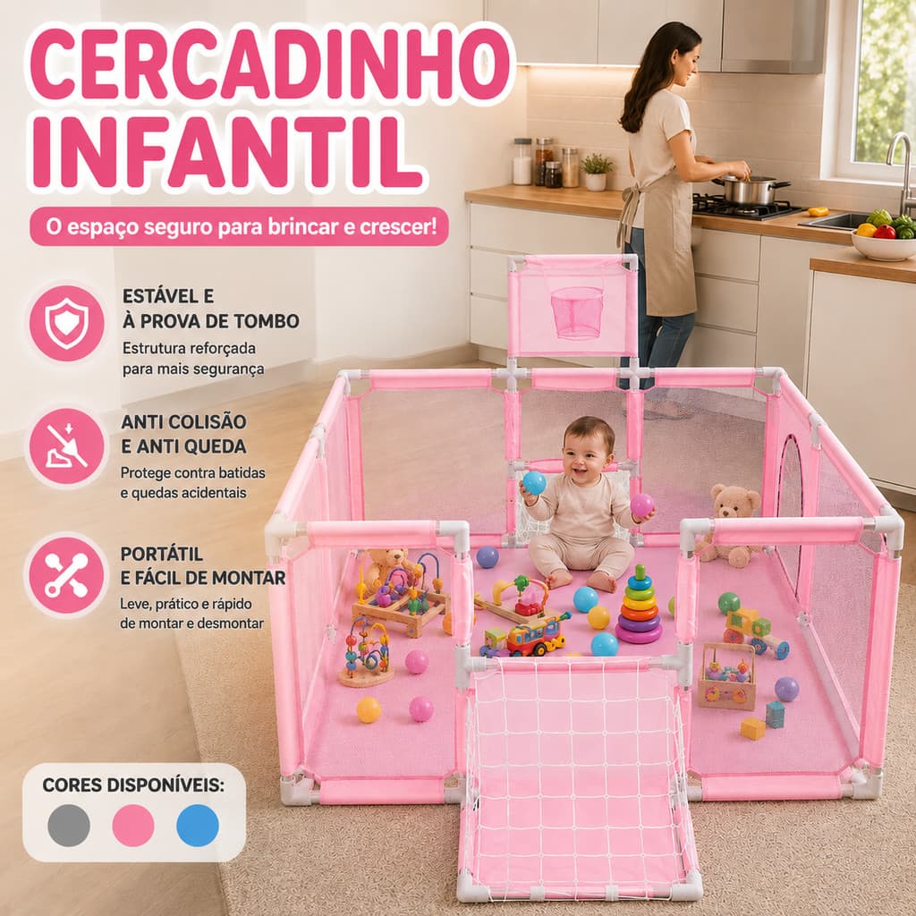 Cercadinho Bebê Chiqueirinho cercado infantil grade proteção grande portátil seguro para bebê criança menino menina