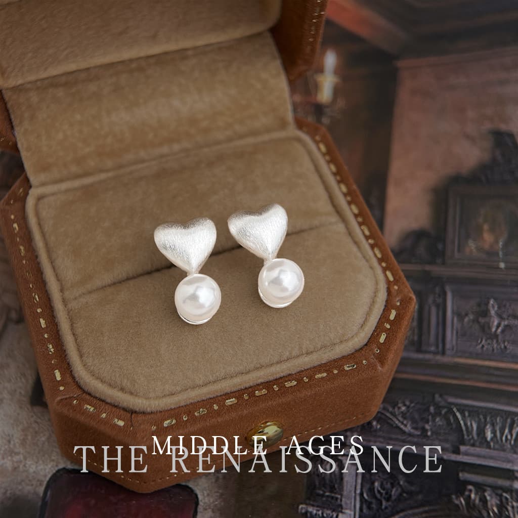 Vintage estilo Medieval nicho escovado prata pérola amor brincos elegante elegante High-End brincos