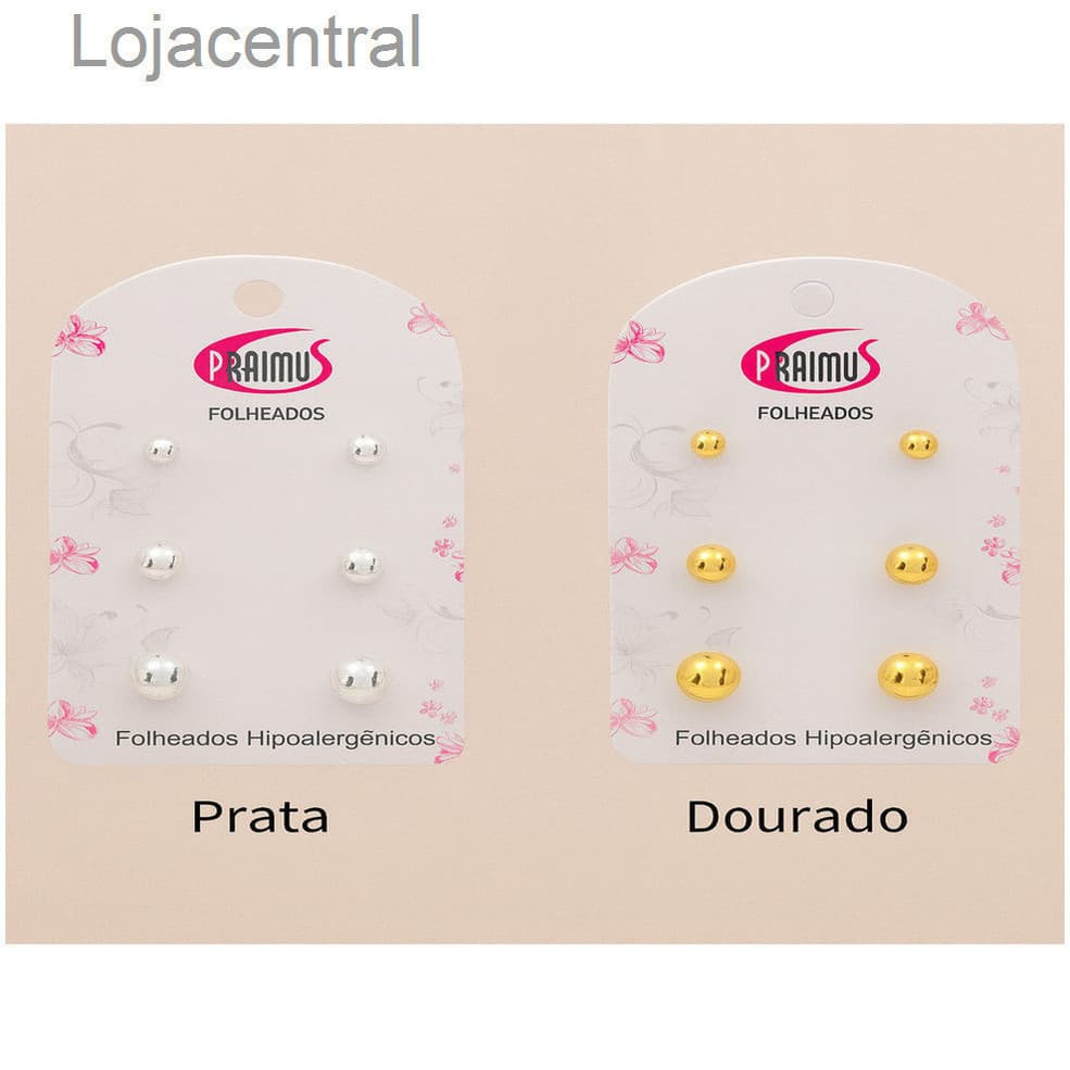 (V)Trio de Brincos Esferas – Folheados Hipoalergênicos (Prata e Dourado)2WUTOAKW4PHM