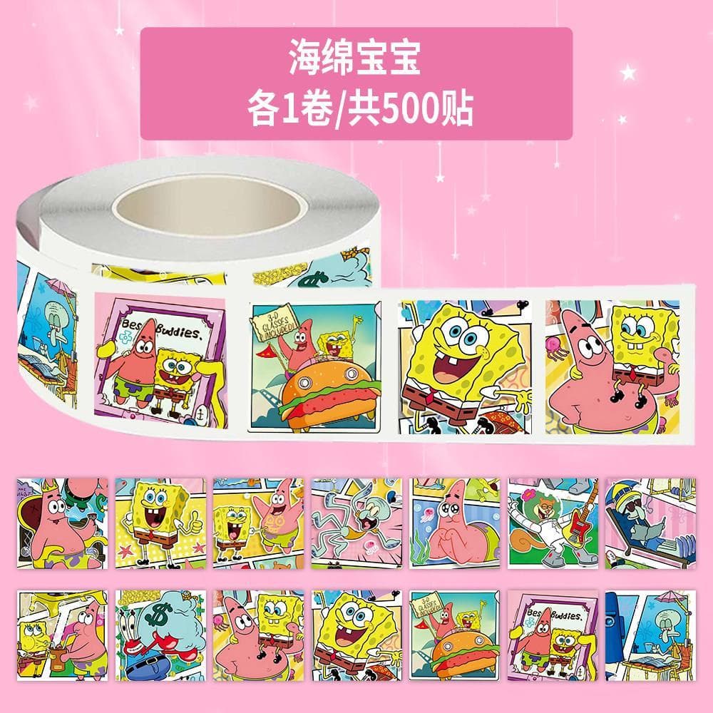 1.000 adesivos bob esponja calça quadrada rolo adesivos ins estilo dos desenhos animados bonito engraçado polvo irmão to