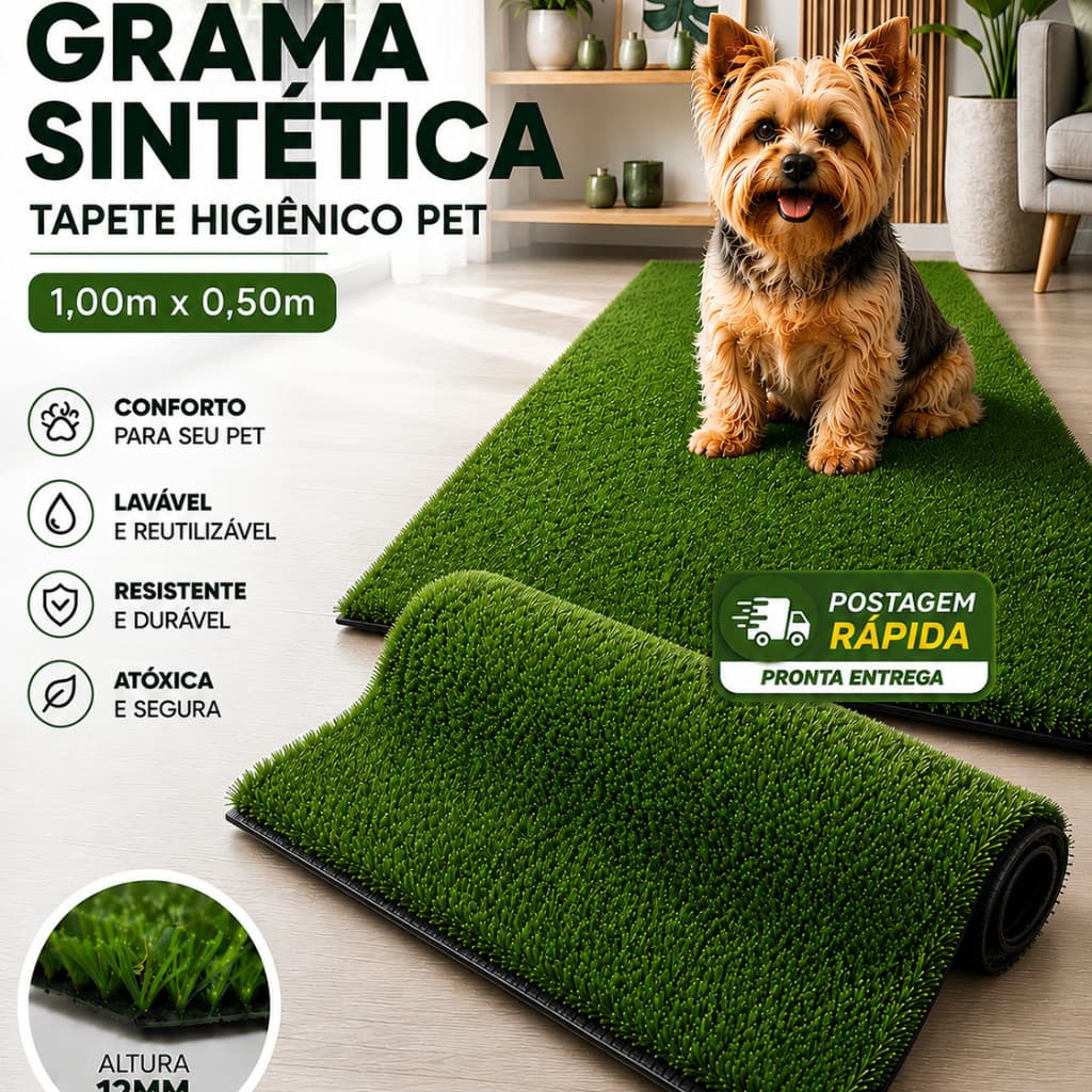 Grama Sintética Tapete Pet Higiênico Lavável Confortável Vários Tamanhos 1 a 10m