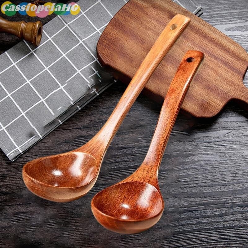 Colher de madeira grande de 1 peça com cabo longo, adequada para sopa japonesa, ramen, macarrão e utensílios de cozinha