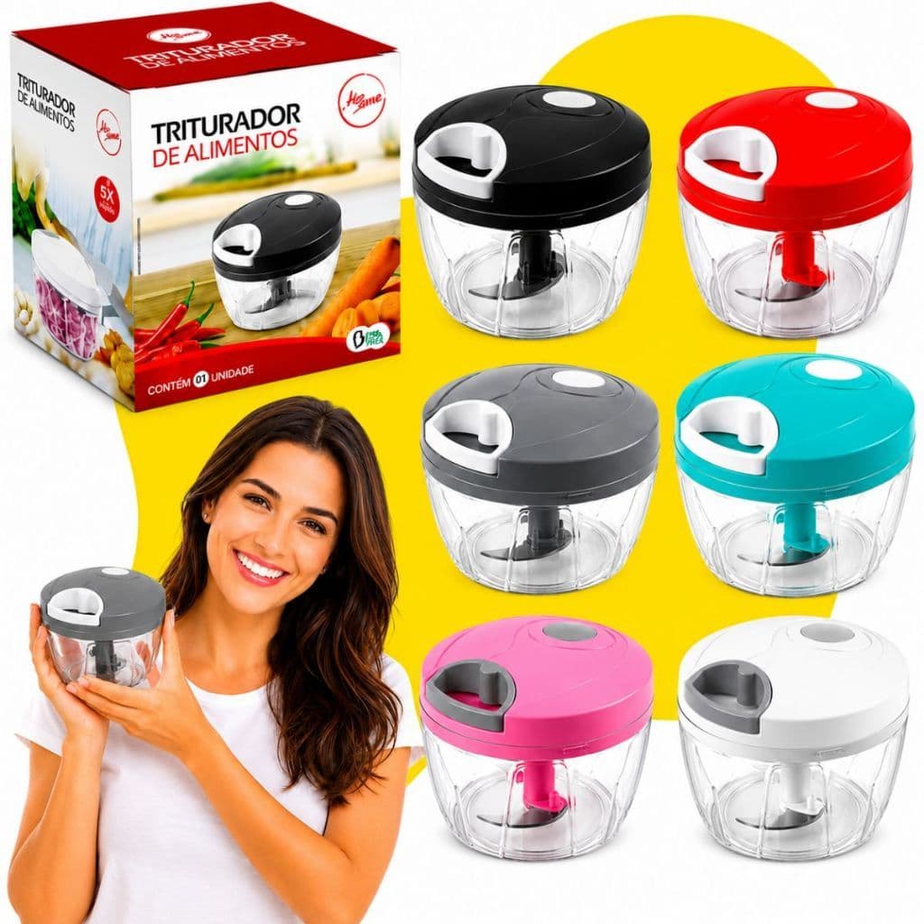 Processador Triturador Alho Alimentos Multiuso Manual 500ML 3 Laminas Portátil