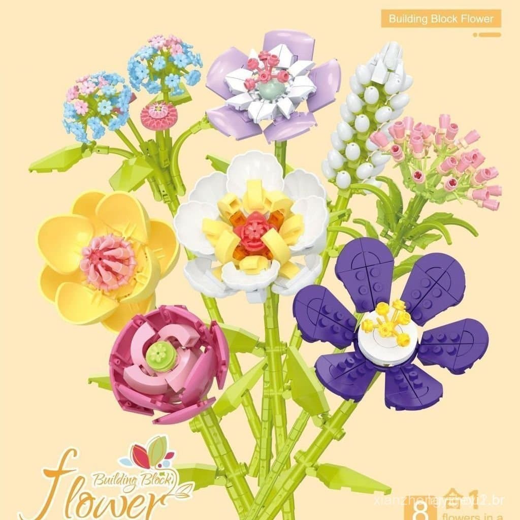 Blocos de Montar de Flores Eternas: Rosa, Camélia, Lótus - Brinquedos Educativos de Montagem DIY