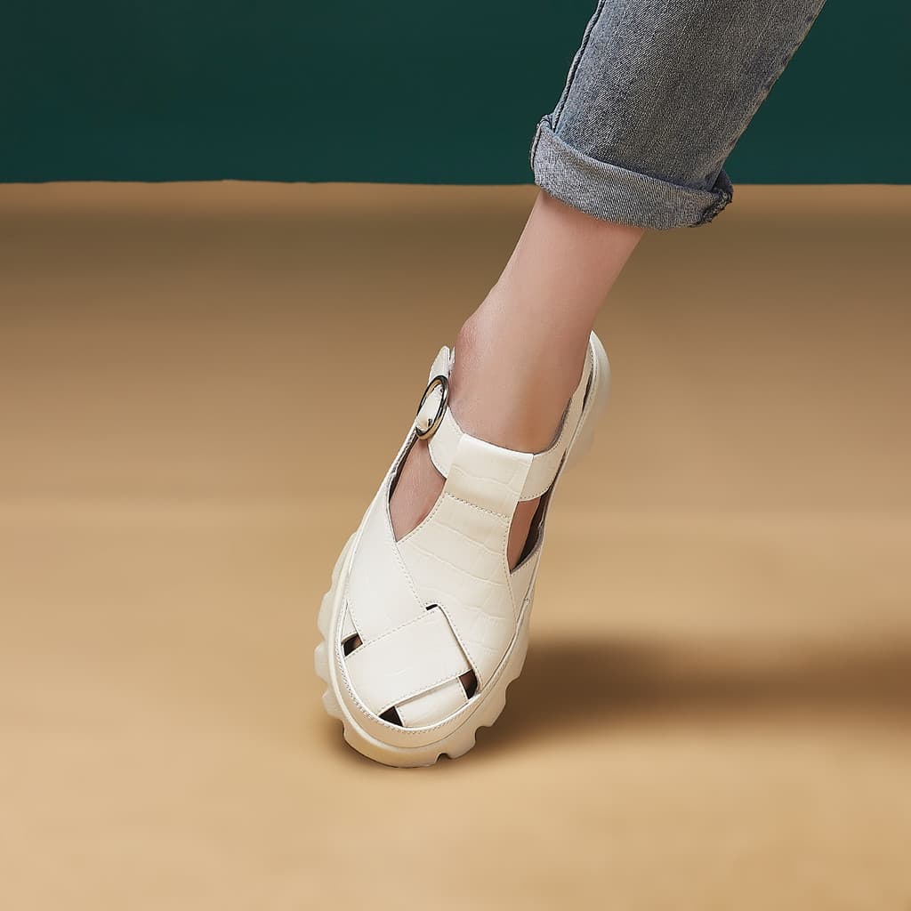 Sandálias romanas femininas sapatos de verão sandálias de sola grossa estilo britânico tecido sapatos femininos Baotou o