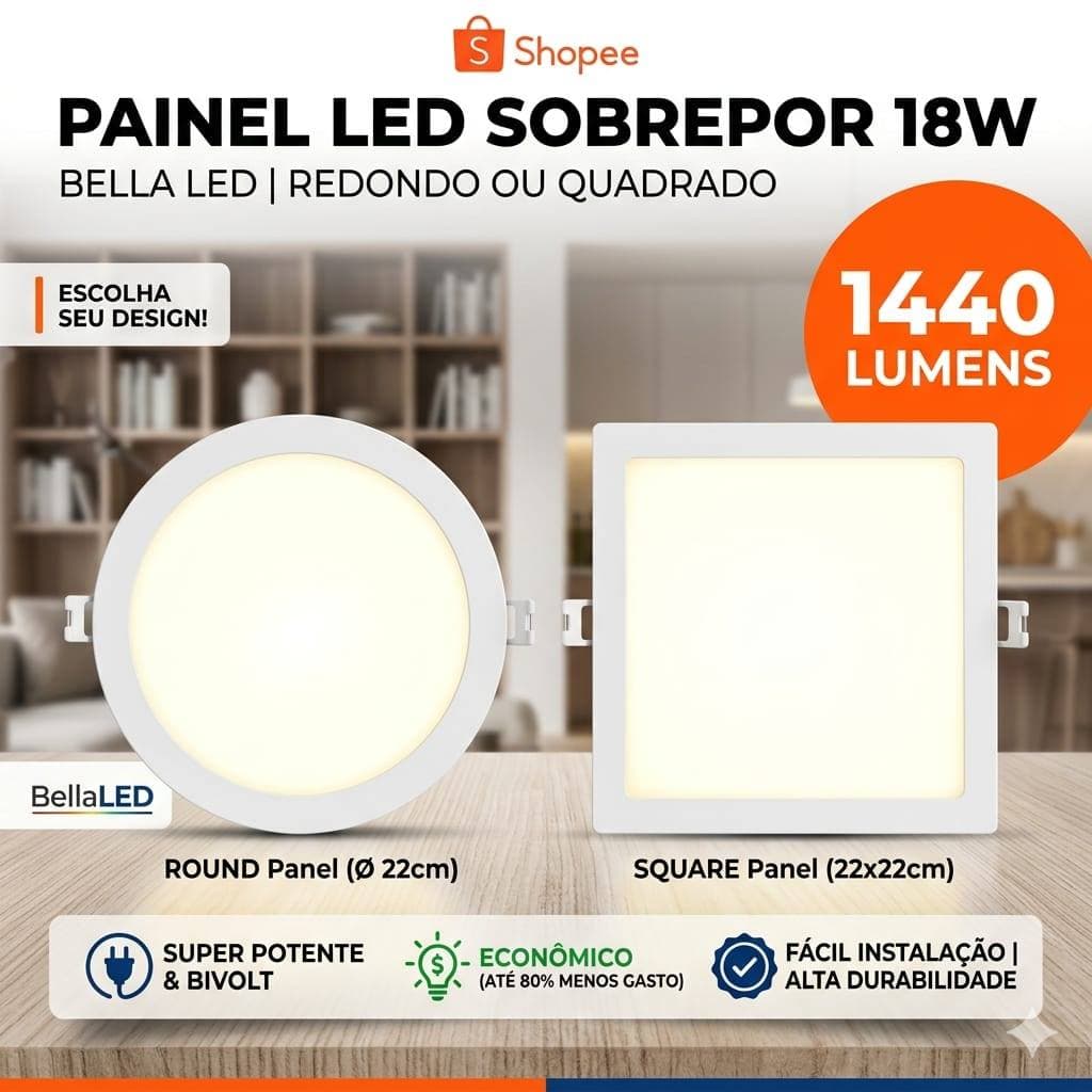 Painel led sobrepor 18w bella led
