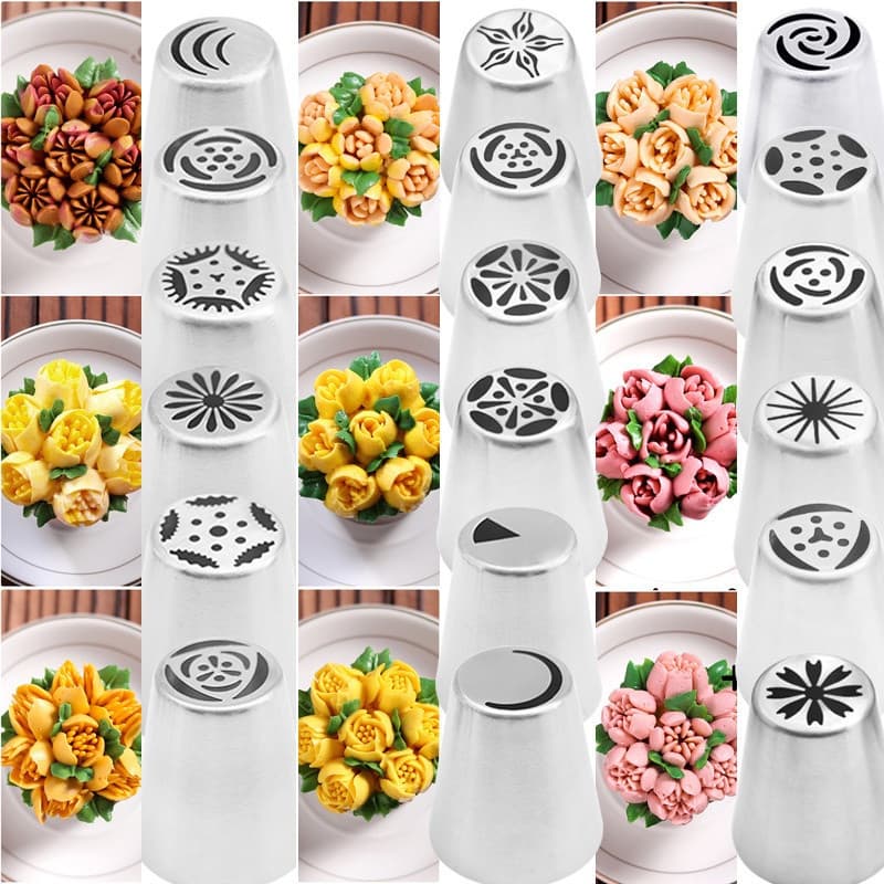 Conjunto de 9 bicos de confeitar em aço inoxidável estilo tulipa russa SJBQ