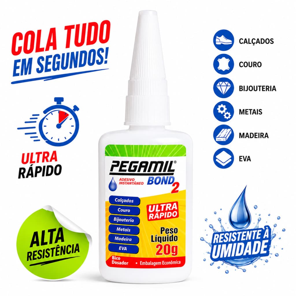 Cola Instantânea Pegamil Bond 20g Ultra Rápida Couro Madeira EVA Metal