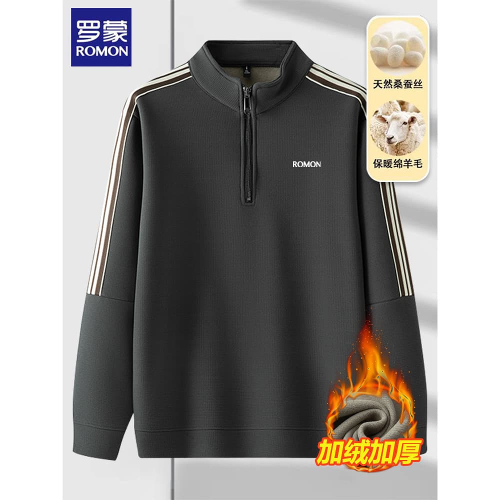 Lomon meio zíper gola alta moletom masculino de manga comprida camiseta outono inverno forro de lã engrossado pulôver