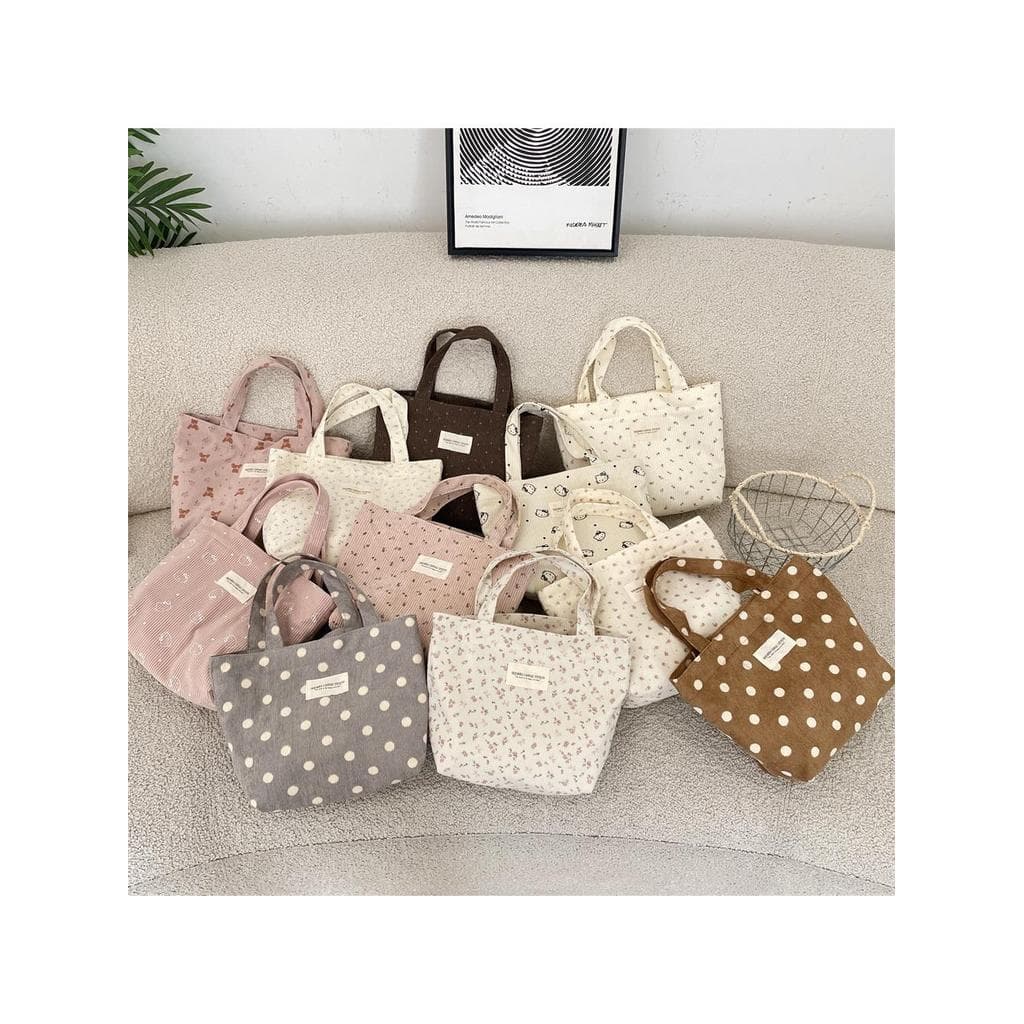 543 Bolsa Floral de Veludo Trabalho Simples Bolsa Almoço Bento Bolsa Outing Shopping Diversos Bolsa
