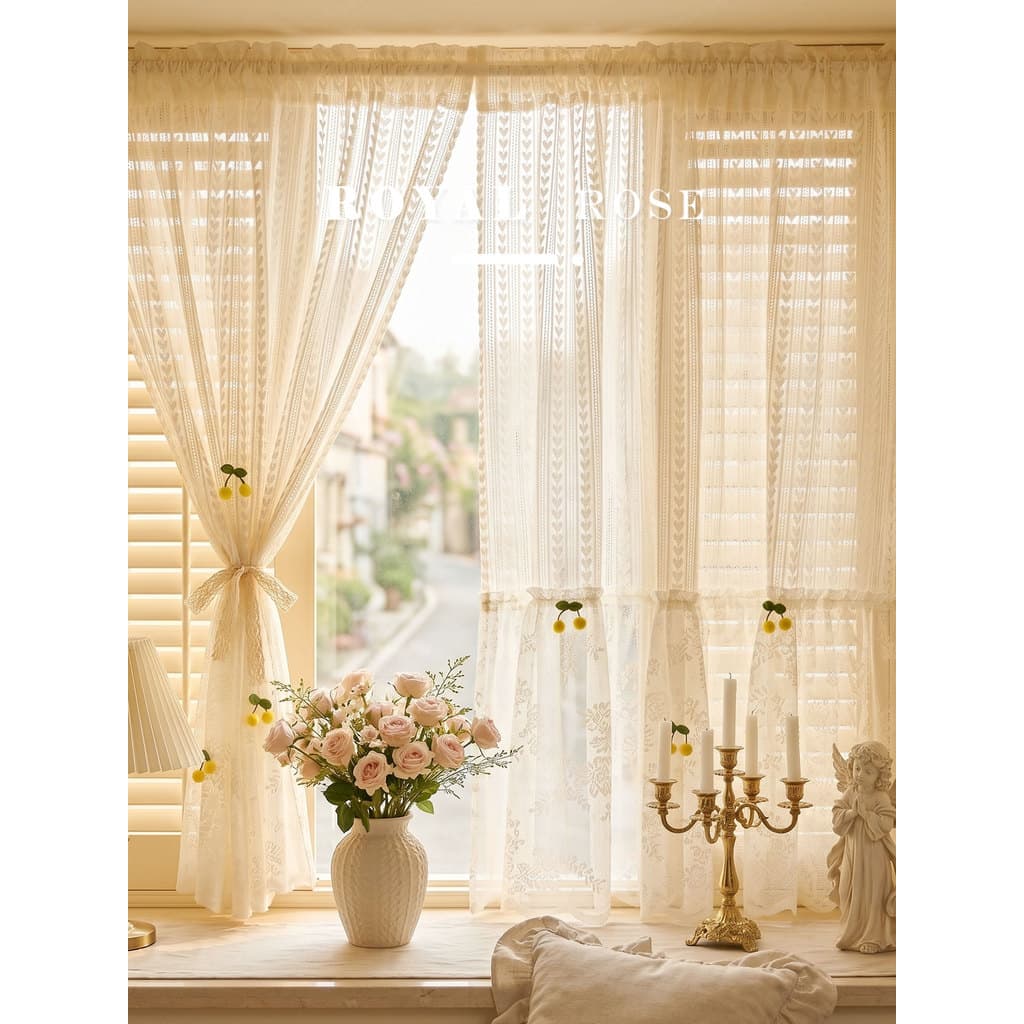 Saia francesa renda atmosfera gaze cortina princesa quarto das crianças Bay janela perfuração-livre porta cortina divisó