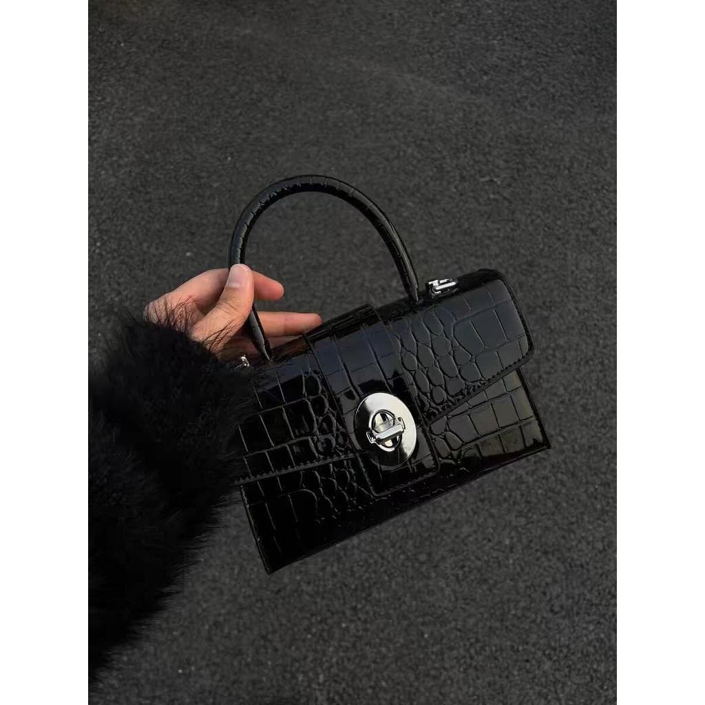 Doce legal quente menina crocodilo padrão bolsa de couro patente textura High-End portátil pequeno quadrado saco 2025 no