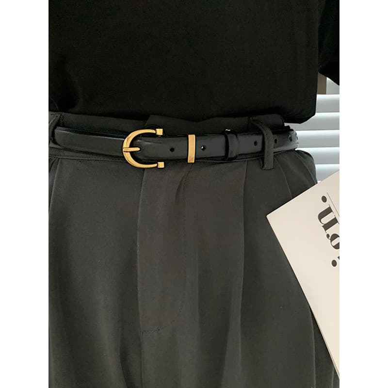 Cinto de couro genuíno feminino verão decorativo Jeans calças All-Match moda preto simples fino Retro ins estilo cinto