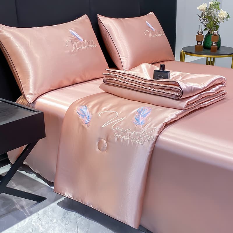 Conjunto de lençóis de quatro peças verão seda gelo verão colcha fresca ar condicionado colcha dormitório estudantil len