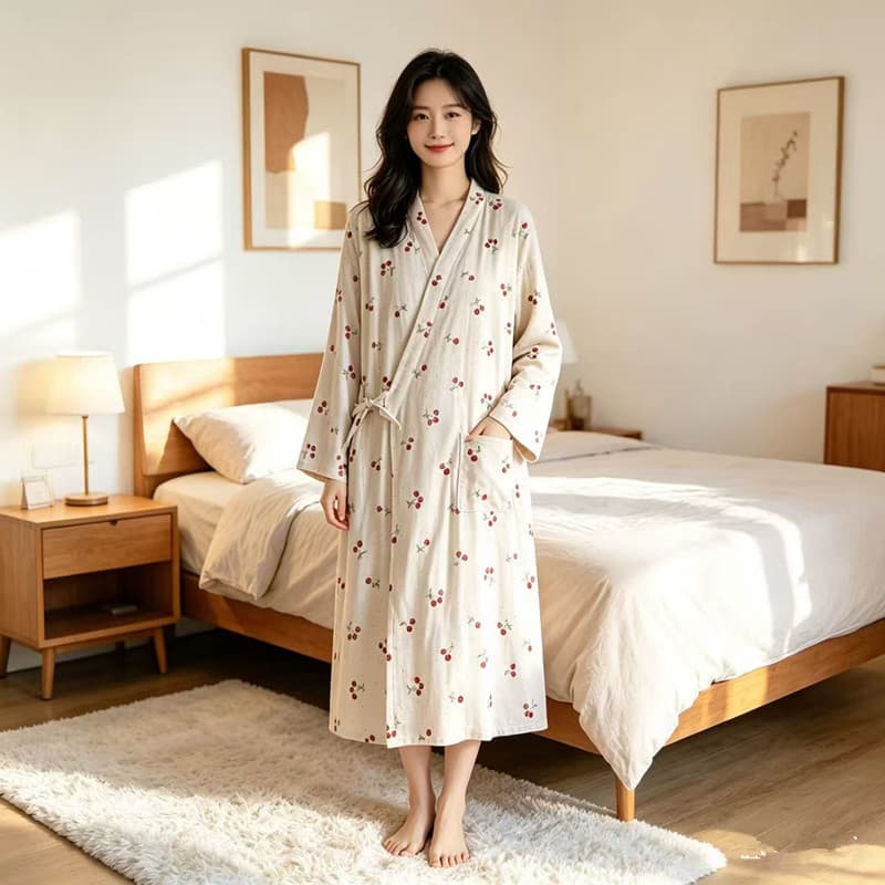 Mulheres primavera outono puro algodão camisola dupla gaze longo Homewear pijamas quimono verão fino algodão gaze roupão