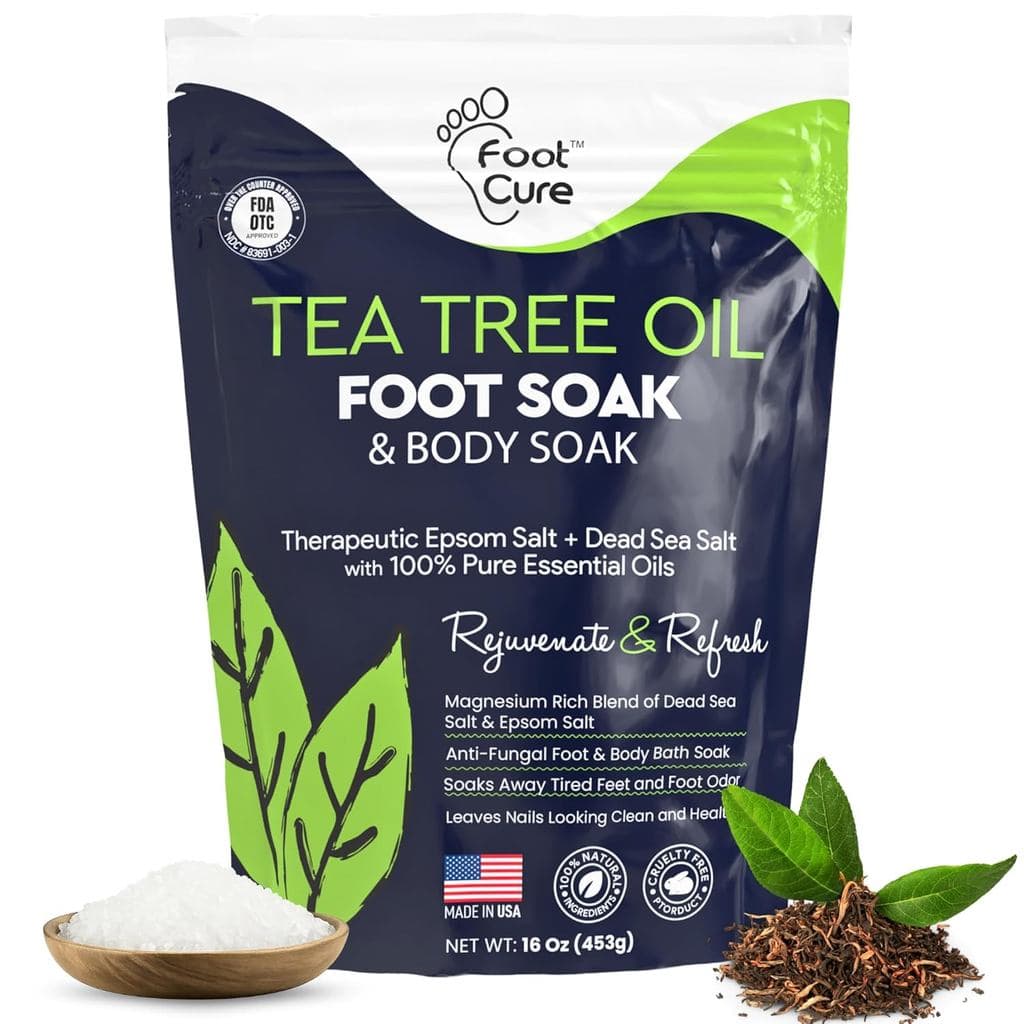 Banho de Pés com Óleo de Tea Tree e Sal de Epsom - Para Reparação de Unhas dos Pés, Pé de Atleta, Suaviza Calosidades, A