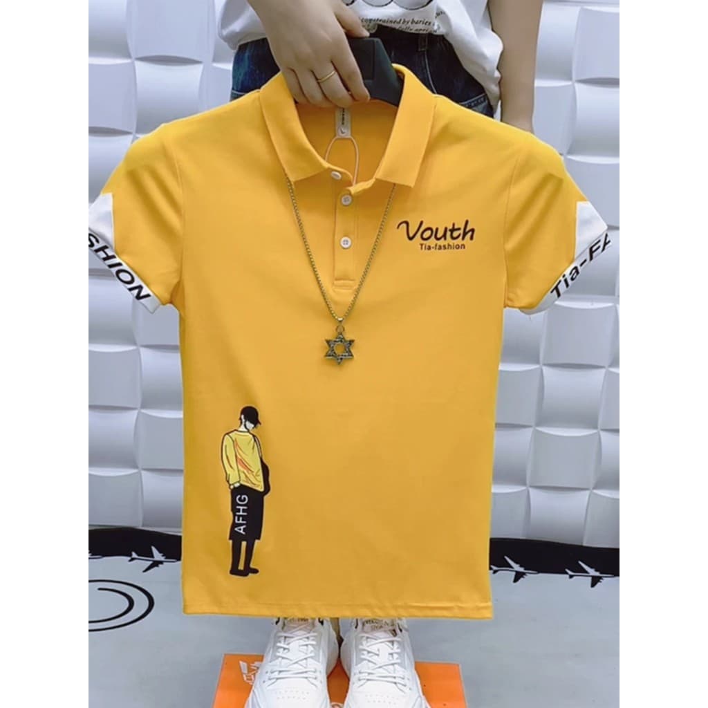 Novo estilo camisa POLO de manga curta masculina única rufião bonito versão coreana magro-ajuste lapela masculina meia m
