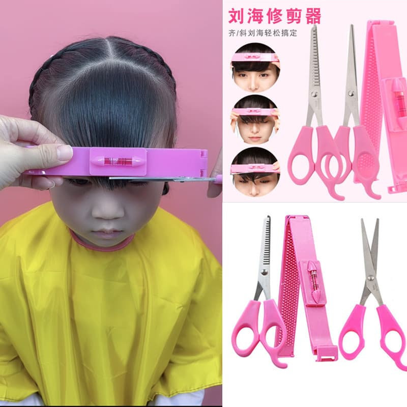 [Conjunto de 4 peças] aparador de franja infantil, corte plano, cortador de dentes, corte de cabelo doméstico, aparador