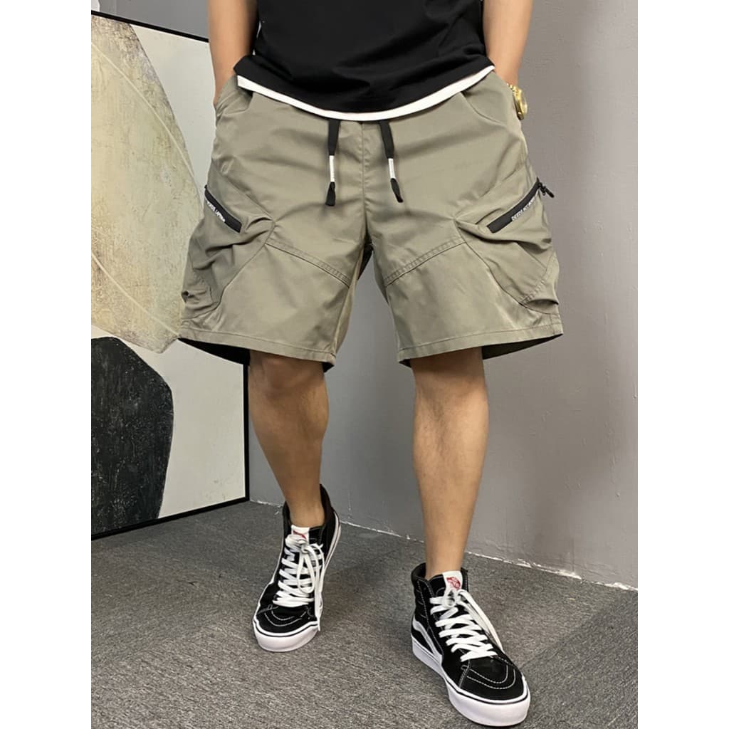Americano Casual funcional zíper Multi-bolso macacão Shorts masculino verão fino solto Street Wear 5 calças de cinco pon
