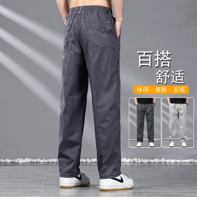 Macacão de algodão de verão masculino fino Multi-saco solto em linha reta calças casuais calças esportivas calças de tra