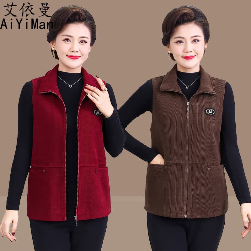 High-End mãe usar primavera outono novo estilo colete jaqueta solta de meia-idade idosos colete exterior usar colete peq