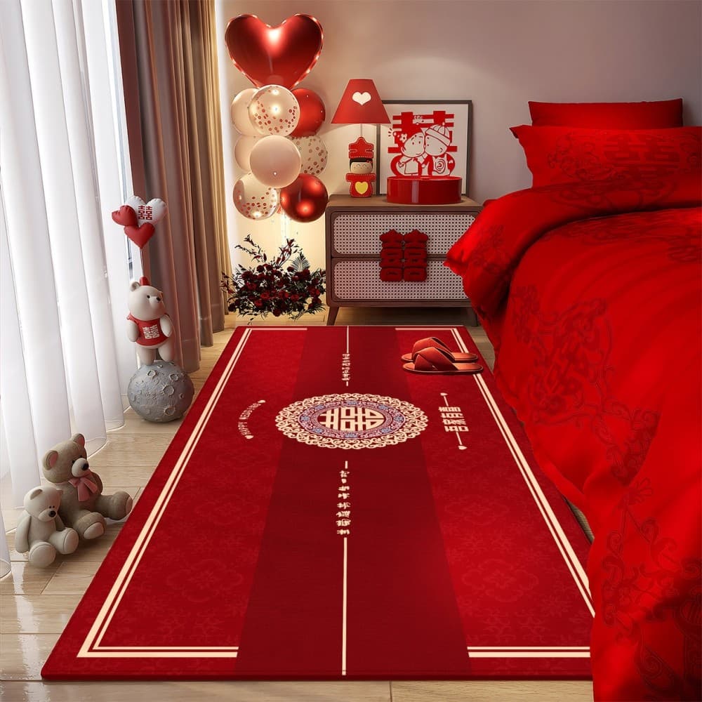 Festivo vermelho casamento tapete quarto cobertor de cabeceira personagem feliz Layout do quarto casamento mestre cabece