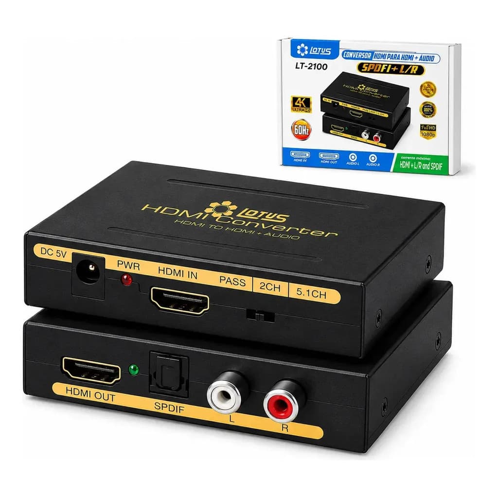 Extrator De Áudio Hdmi 4k Com Saída Óptica Splitter Spdif Optica + Rca L/r