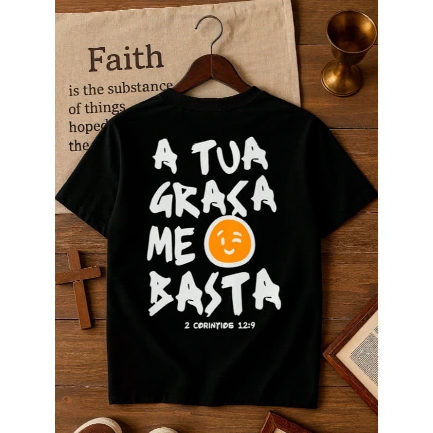 Camiseta Unissex Cristã Gospel A Tua Graça Me Basta Estampa Grande Camisa Algodão