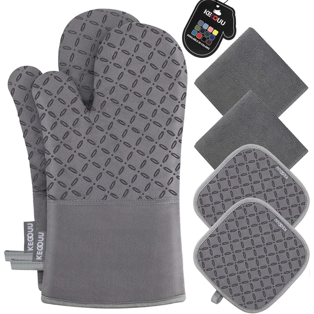 Conjunto de 6 Peças de Luvas de Forno e Suportes para Panelas KEGOUU, Luvas de Forno de Cozinha Resistentes a Altas Temp