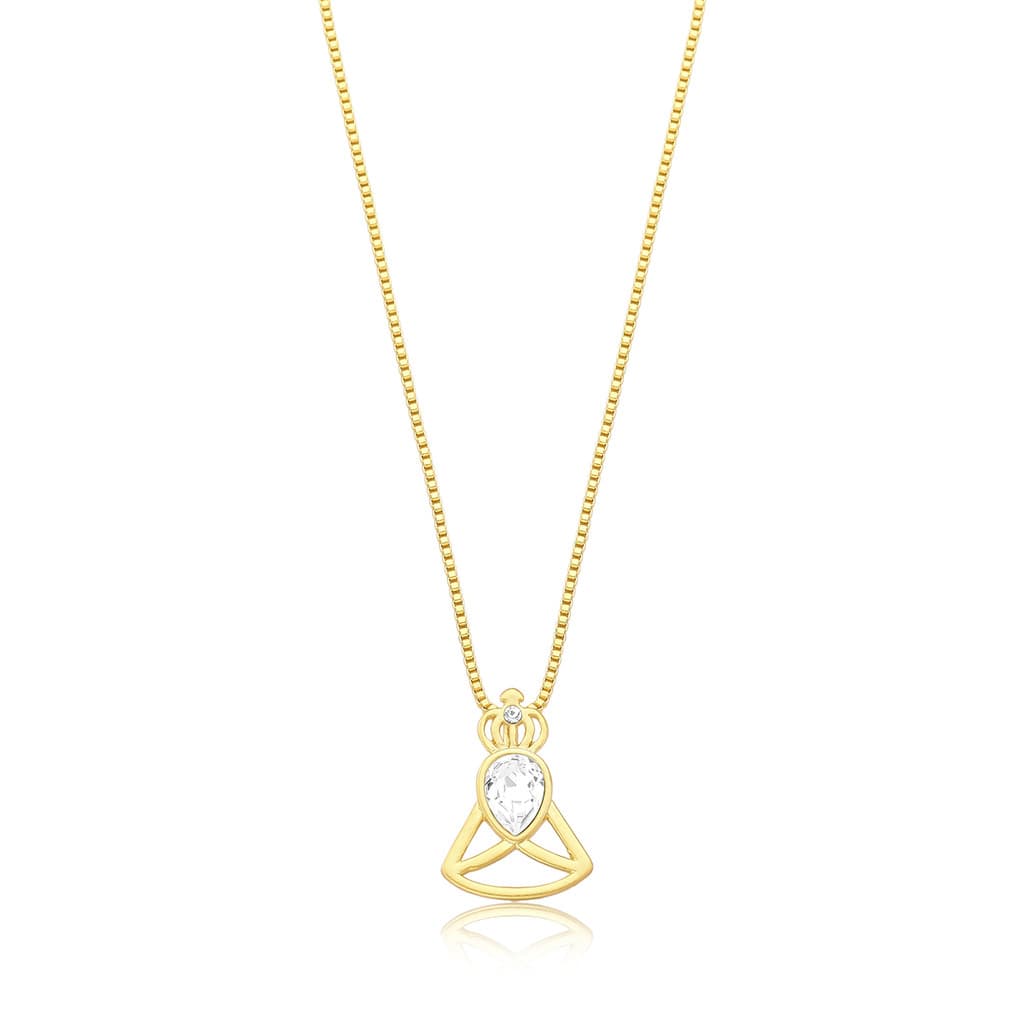Colar Nossa Sra. Aparecida com Gota Cristal Revestido em Ouro