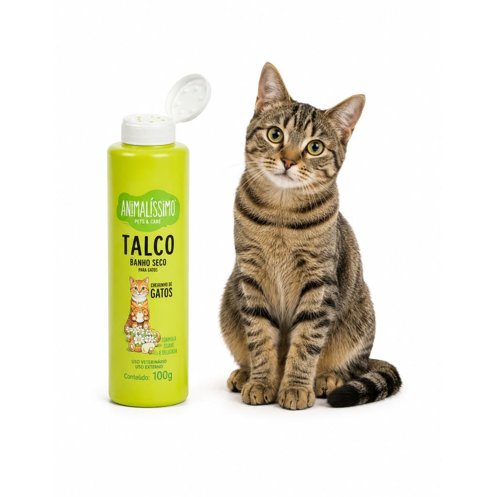 Talco Banho Seco Gato Cheiroso 100ml  Animalissimo Pet