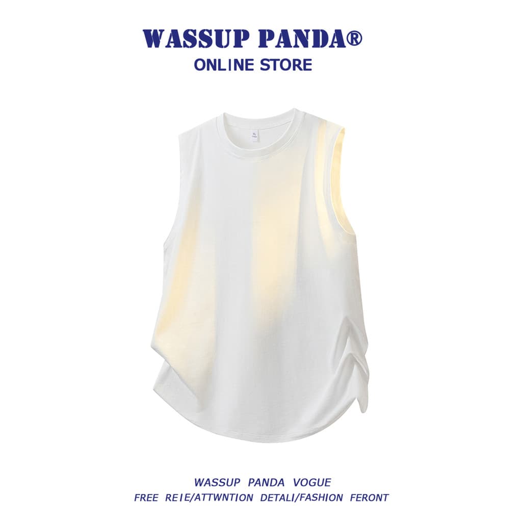 WASSUP PANDA Colete esportivo de seda gelada de cor sólida masculino verão estilo fino camisa de fundo interno sem manga