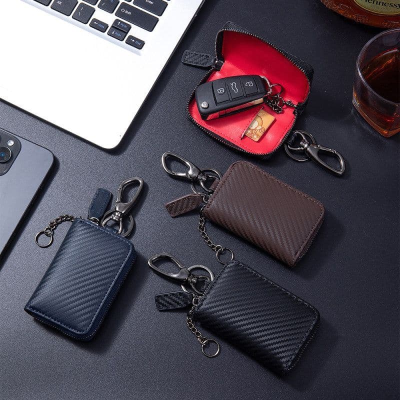 Moda couro genuíno de fibra carbono caso chave dos homens portátil cintura zíper novo estilo multifuncional Universal ca