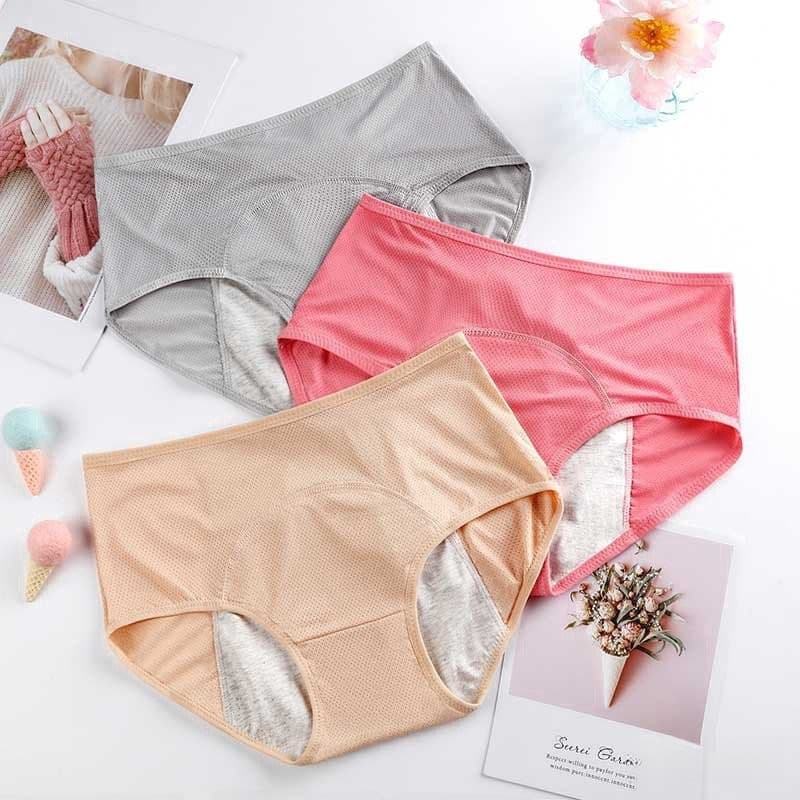 Conjunto de 3 peças/roupa íntima menstrual feminina/roupa íntima fisiológica à prova de vazamentos de algodão WVCD