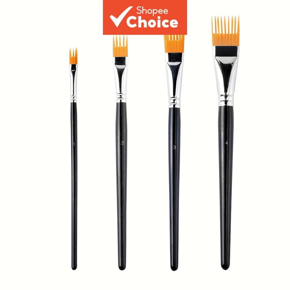 Conjunto de Pincéis Delphym 4/8 peças para Pintura Acrílica - Pincéis de Nylon Amarelo Brilhante com Cabo Preto,