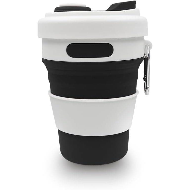 Copo de viagem dobrável de 17 onças com tampa e gancho de metal, copo de silicone reutilizável para café, adequado para