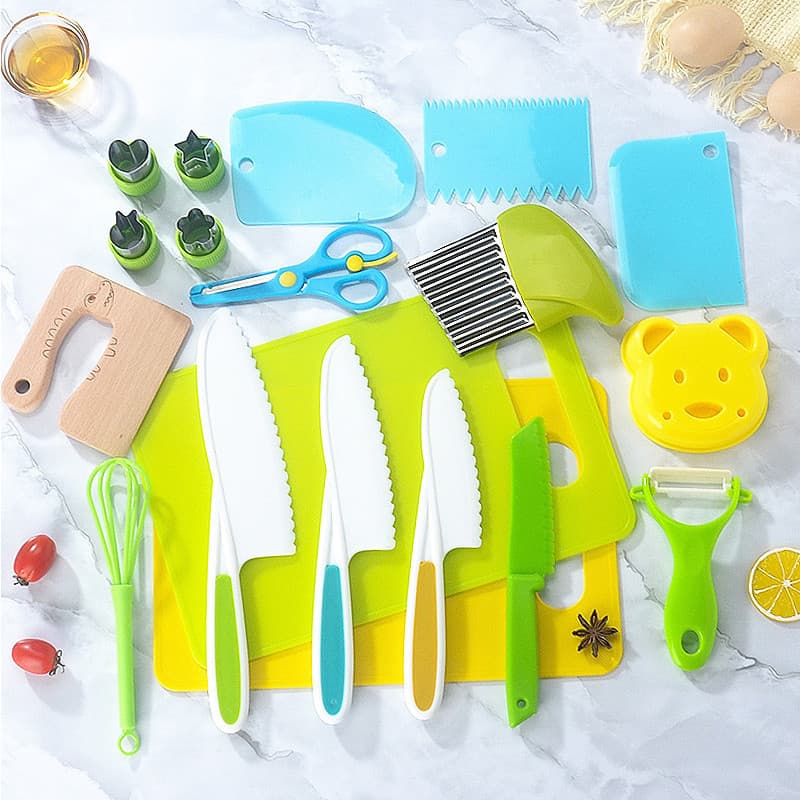 7-19 Peças Ferramentas De Cozinha Montessori Para Crianças De Pequeno Porte Conjunto De Facas Seguras Real Com Plástico