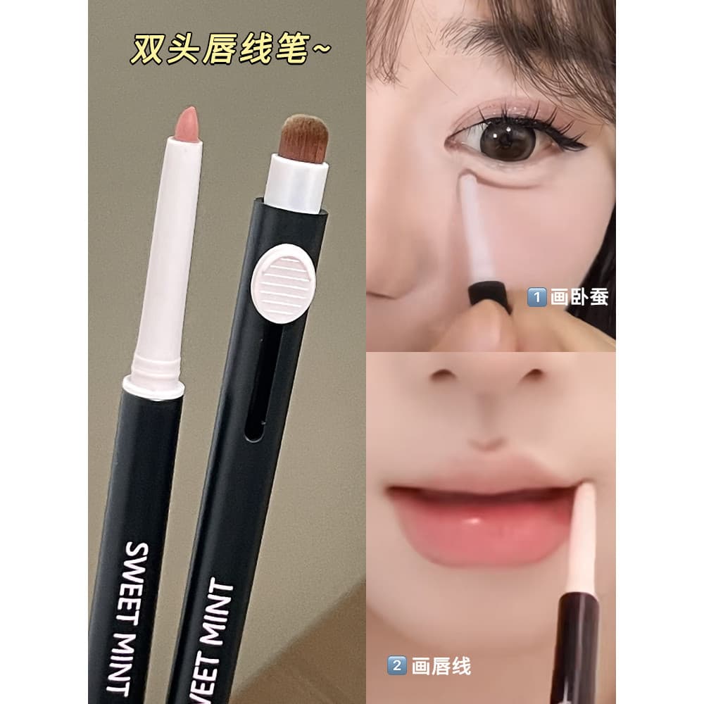 O Segredo de Toot Lip!Artista Lip Liner Pincel labial de duas cabeças Deitado Silkworm One Stroke Multiuso Três-Di