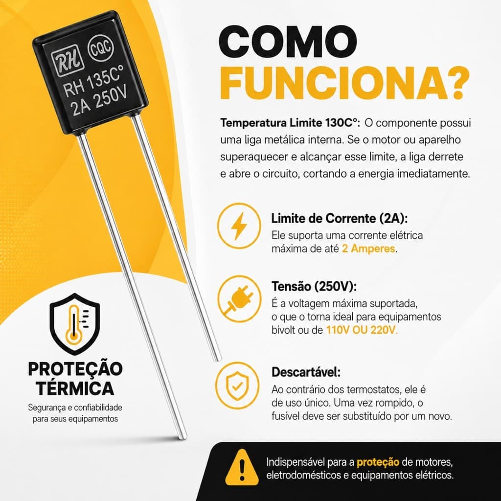 Fusível Térmico Arno 2A 130°C 250V Para Ventilador Original