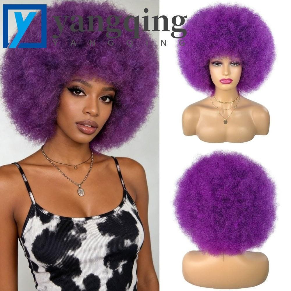 YANGQING Homens Mulheres Perucas Africanas , 1970S Rock Afro Kinky Curly Wigs , Hippie Sintético Fofo Curto Cachos Afric
