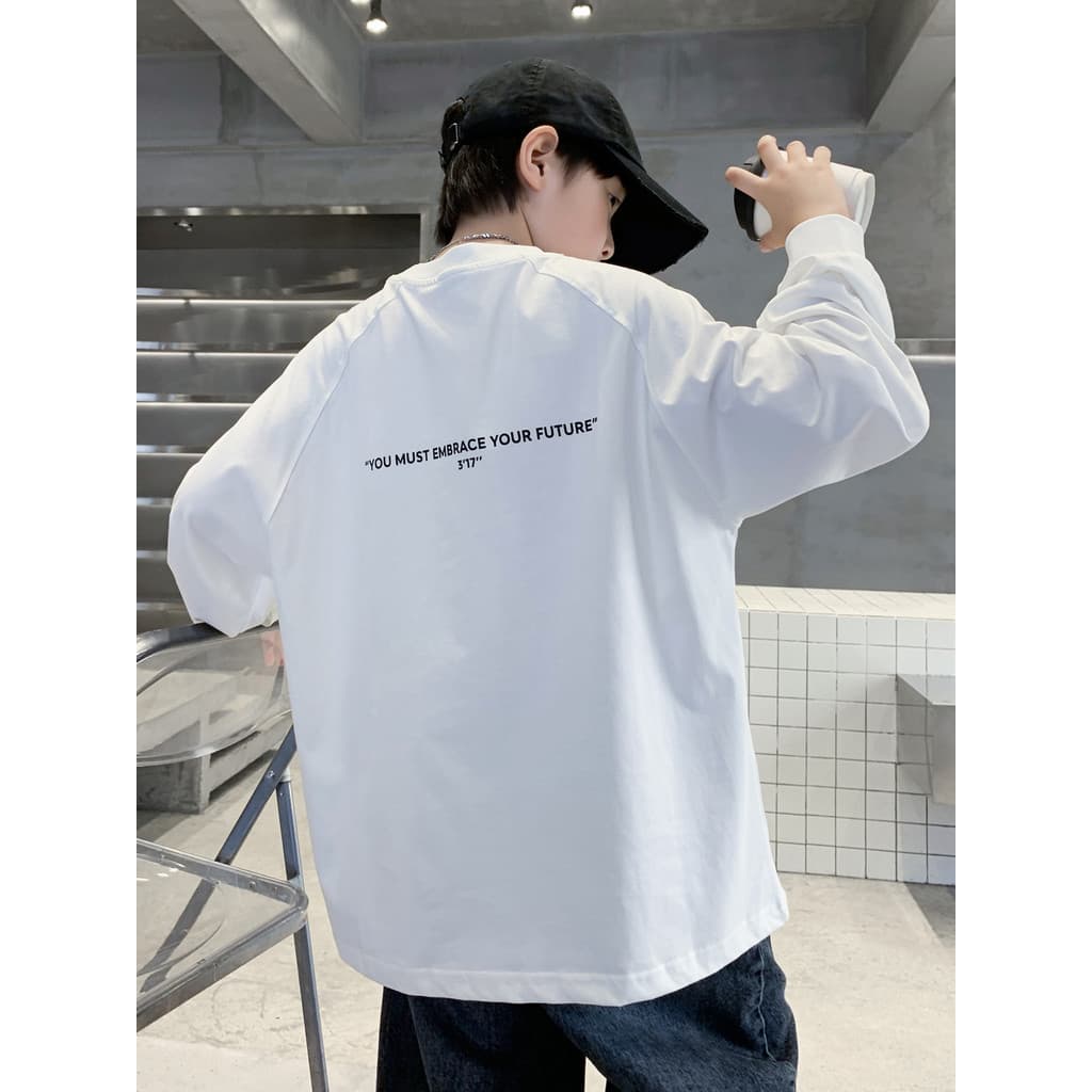 Meninos meninos camisa de fundo primavera outono novo estilo cor sólida branco moletom infantil camiseta de manga compri