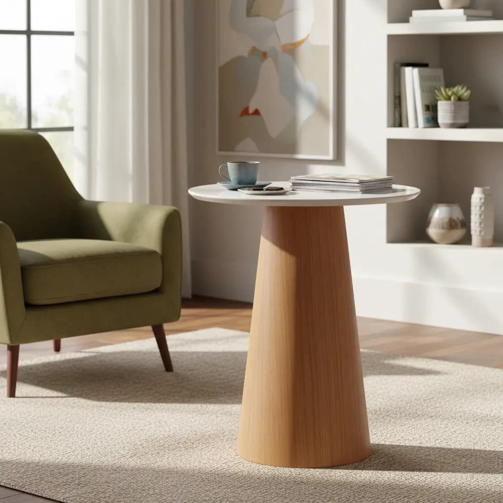Mesa Lateral Cone com Base Laminada, Altura de 60 ou 70cm e Tampo de 50cm