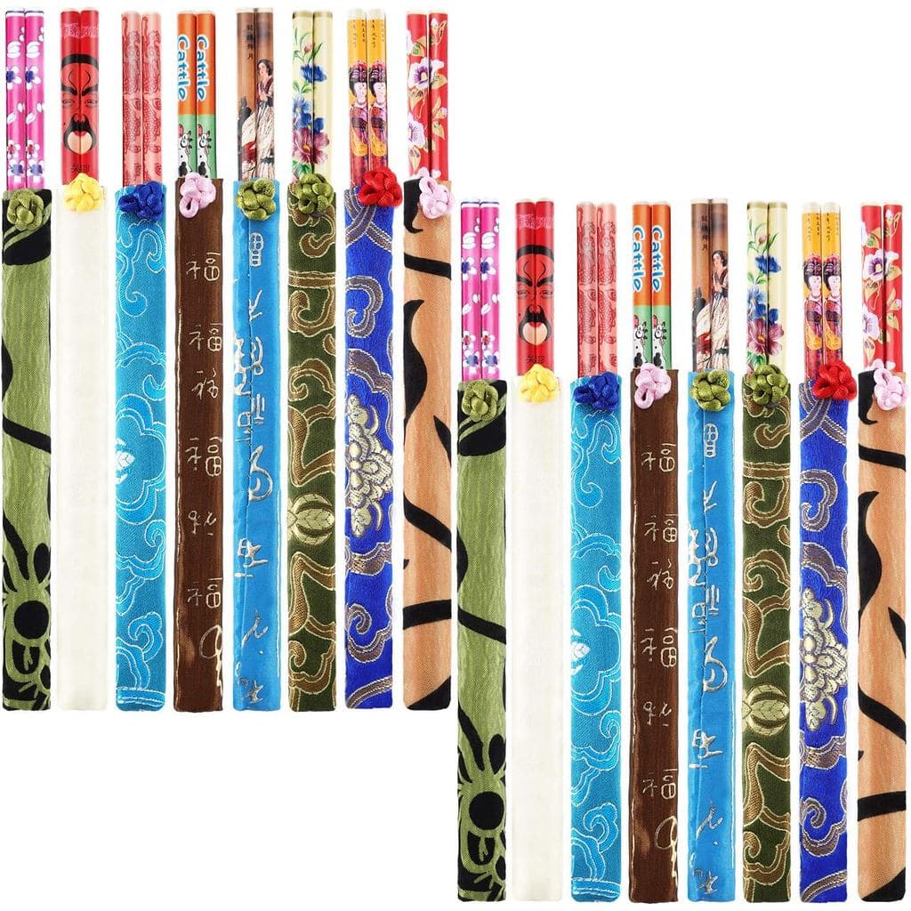 Hotop 20 Pares de Hashis de Bambu Chinês Reutilizáveis com Elegante Bolsa de Brocado de Seda, Conjunto de Hashis Multico