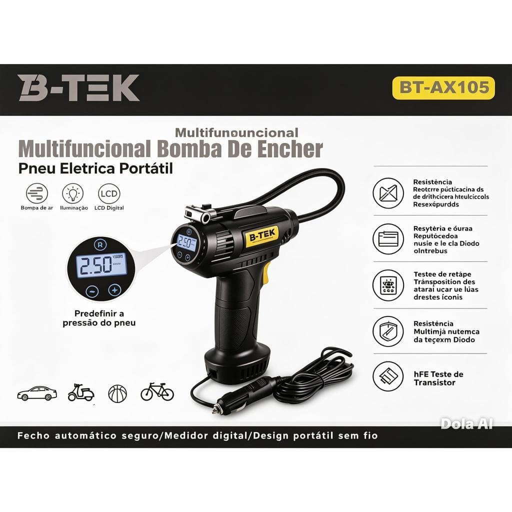 Bomba Compressor De Ar 120w Digital Carro Moto Bicicleta