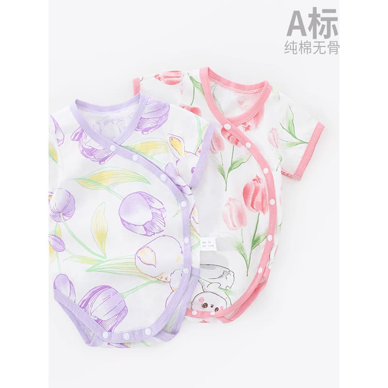 Meninas de manga curta triângulo macacão 2024 novo estilo pijamas bebê recém-nascido macacão verão bebê menino macacão