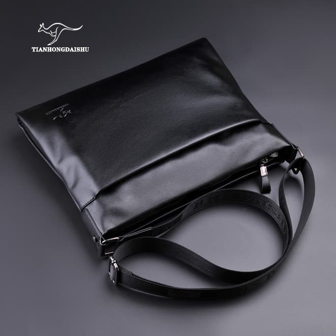 Bonito canguru bolsa de ombro masculina de couro macio mochila Diagonal Horizontal grande capacidade negócios Casual bol