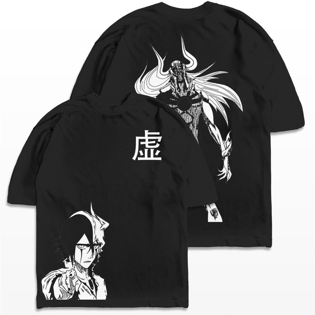 Camiseta Oversized Ichigo x Ulquiorra Vasto Lord Luta Mangá Bleach Anime Streetwear Camisa Unissex